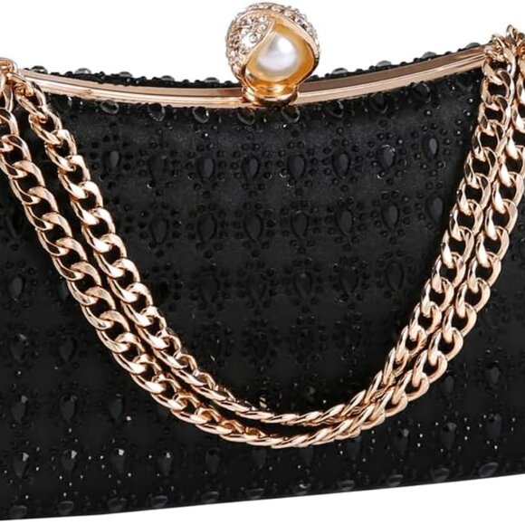 Women's Rhinestone Glitter Handbag with Chain Compact Evening Clutch for Parties - Picture 1 of 7